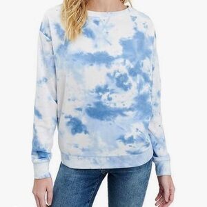 Splendid Thermal Tie Dye Blue White Long Sleeve Crew Neck Top